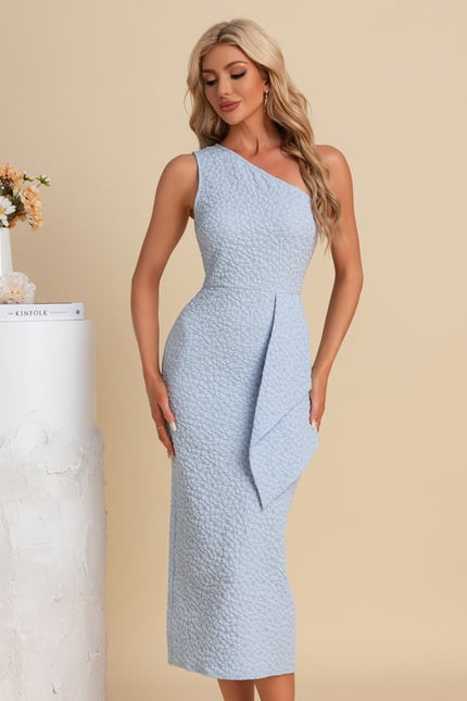 Robe Fourreau Asymétrique Bleu Ciel - gallery 4