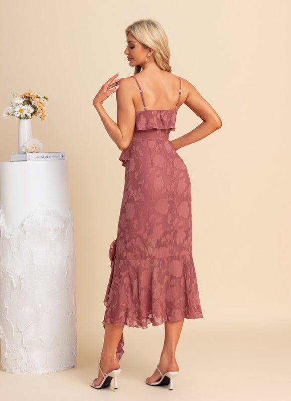 Robe Fourreau Asymétrique Bordeaux - gallery 1