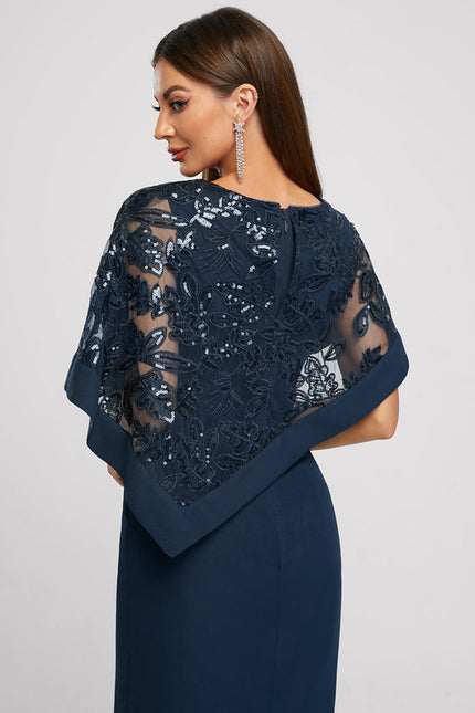 Robe Fourreau Chiffon Marine - gallery 5