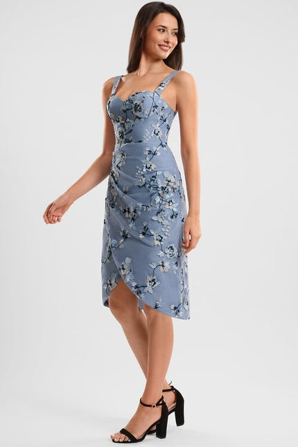 Robe Fourreau Bleue Florale - gallery 3