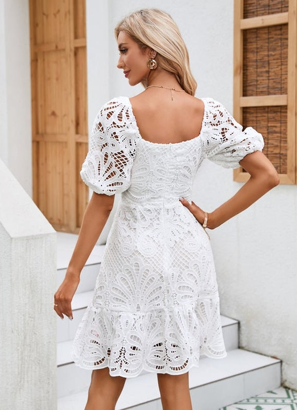 Robe Fourreau Blanche À Volants - gallery 5