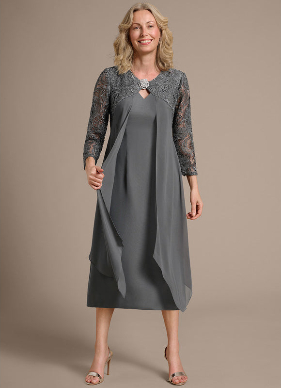Robe Fourreau Gris Perle - gallery 2