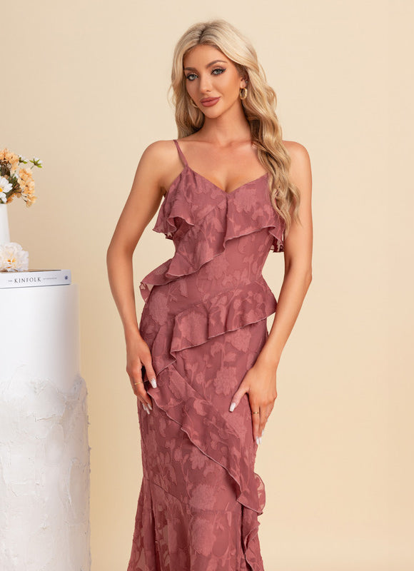 Robe Fourreau Asymétrique Bordeaux - gallery 6