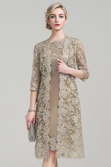 Robe Fourreau Dentelle Beige