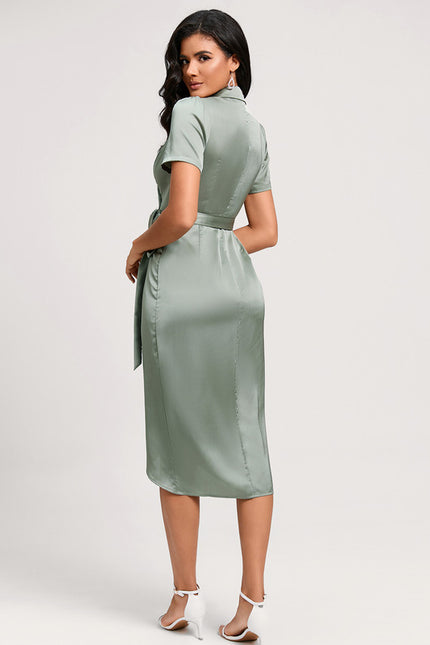 Robe Fourreau Satinée Vert - gallery 2