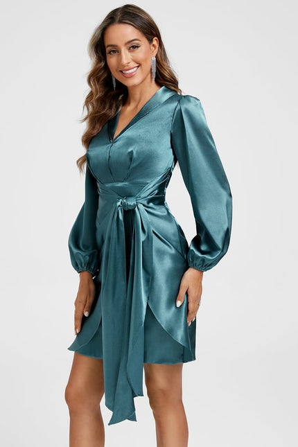 Robe Fourreau Satin Turquoise - gallery 3