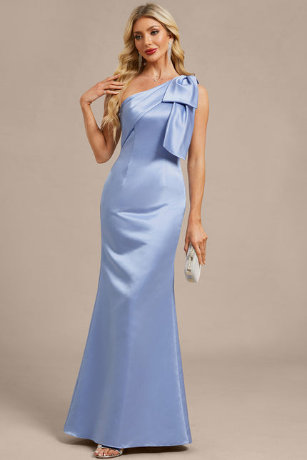 Robe Fourreau Satin Bleu Ciel