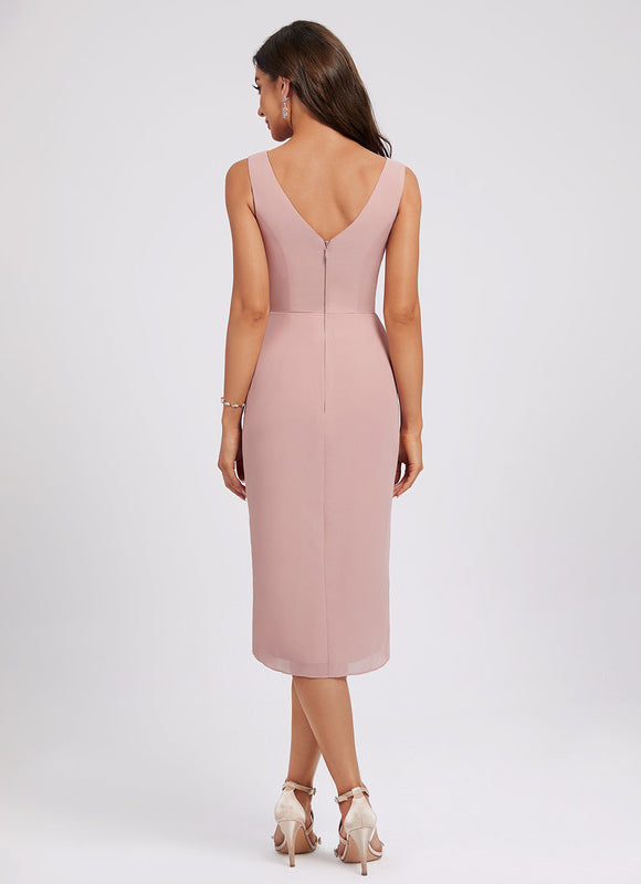 Robe Fourreau Plissée Rose - gallery 4