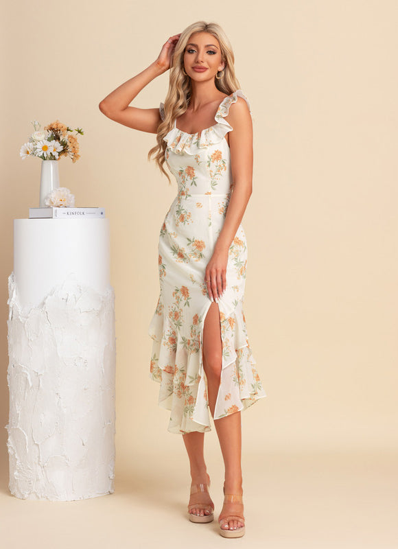 Robe Fourreau Florale Asymétrique - gallery 3