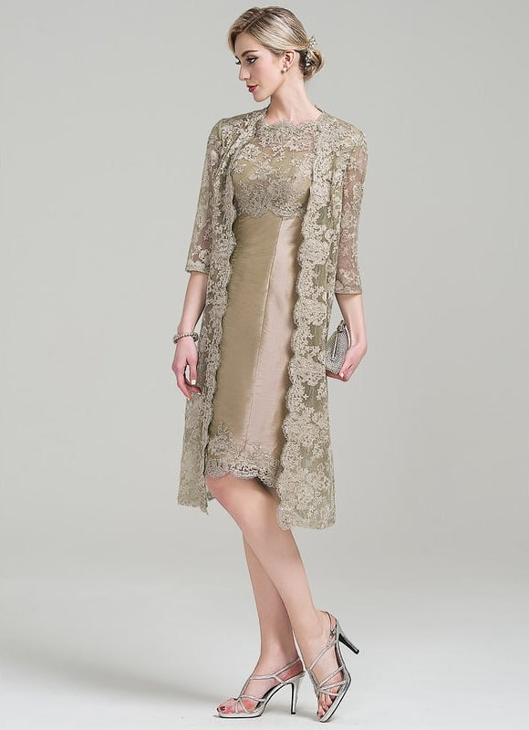 Robe Fourreau Dentelle Beige - gallery 2