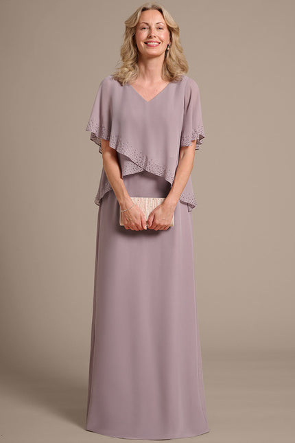 Robe Fourreau Longue Mauve Fluide - gallery 3