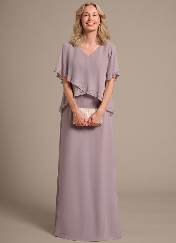 Robe Fourreau Longue Mauve Fluide - gallery 3