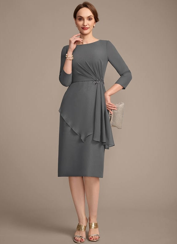 Robe Fourreau Chic Drapé Perlé - gallery 2