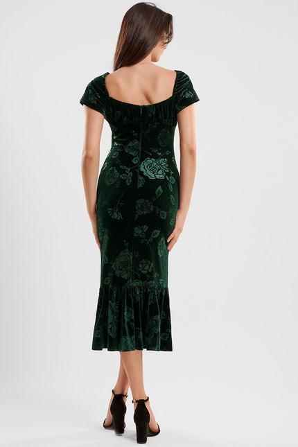 Robe Fourreau Velours Floral Émeraude - gallery 4