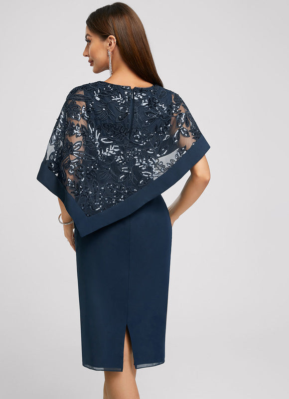 Robe Fourreau Chiffon Marine - gallery 6