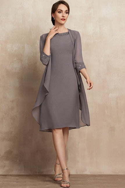 Robe Fourreau Élégante Grise - gallery 2