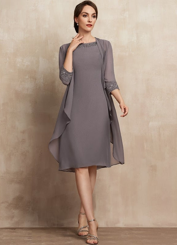 Robe Fourreau Élégante Grise - gallery 2