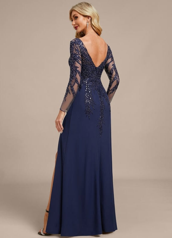 Robe Fourreau Soirée Bleu Nuit Élégante - gallery 6