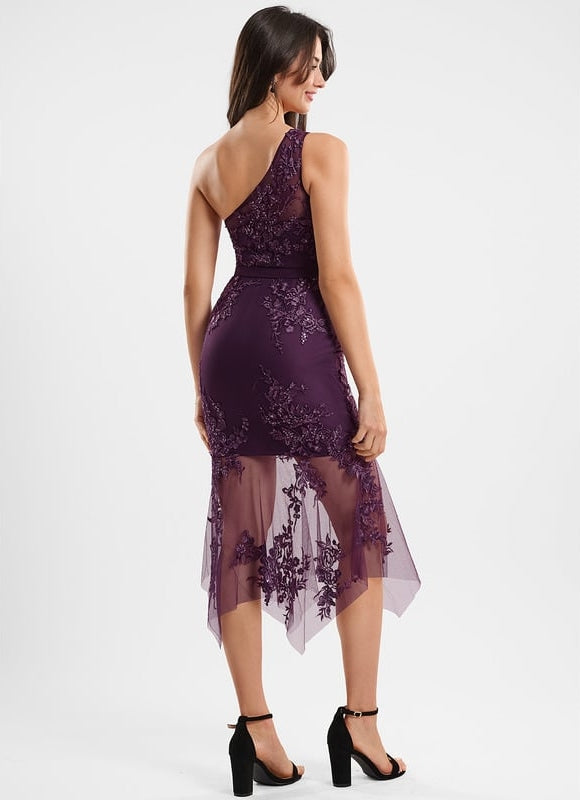 Robe Fourreau Asymétrique Prune - gallery 4