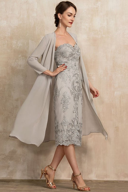 Robe Fourreau Grise Brodée - gallery 3
