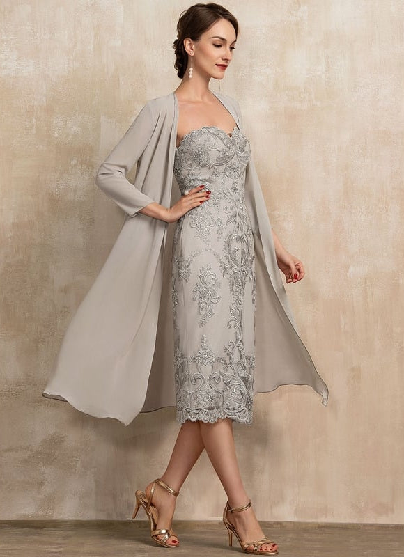 Robe Fourreau Grise Brodée - gallery 3