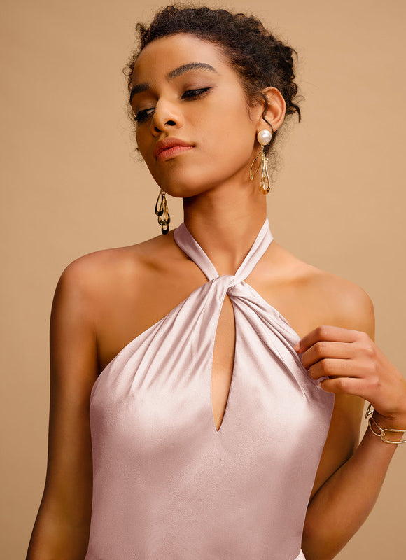 Robe Fourreau Halter Rosée - gallery 2