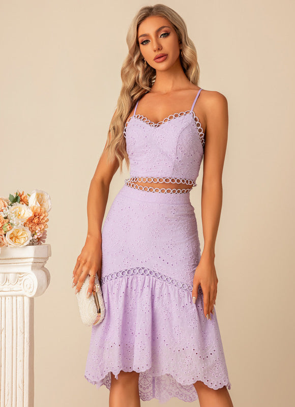 Robe Fourreau Lilas Brodée - gallery 4