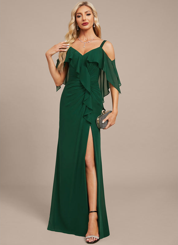 Robe Fourreau Longue Émeraude Drapée - gallery 2