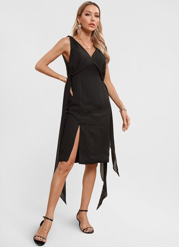 Robe Fourreau Élégante Manches Bouffantes