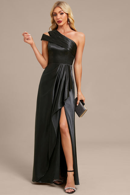 Robe Fourreau Satin Noire Élégante - gallery 3