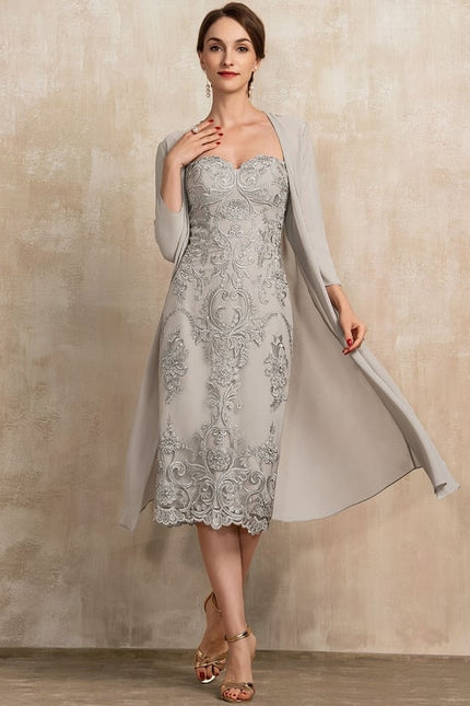 Robe Fourreau Grise Brodée - gallery 5