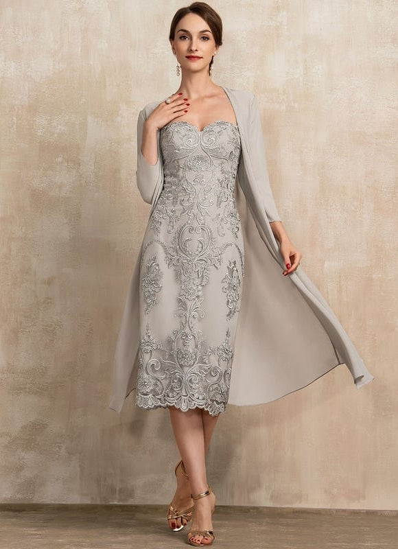 Robe Fourreau Grise Brodée - gallery 5