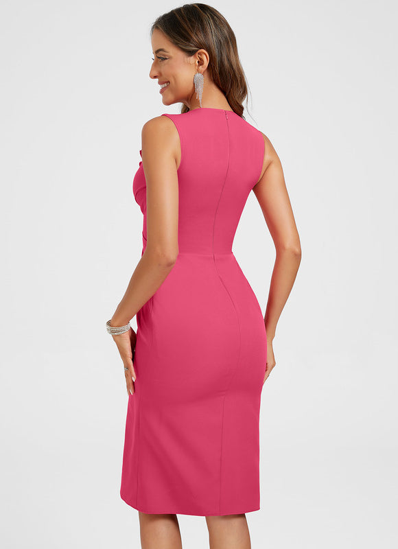 Robe Fourreau Cocktail Fuchsia Drapée - gallery 5