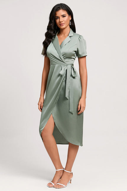 Robe Fourreau Satinée Vert