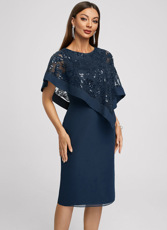 Robe Fourreau Chiffon Marine - gallery 2