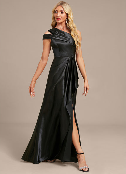 Robe Fourreau Satin Noire Élégante