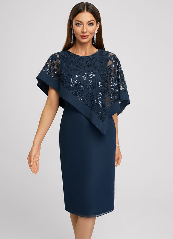 Robe Fourreau Chiffon Marine - gallery 1