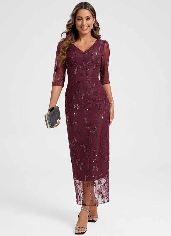 Robe Fourreau Bordeaux Transparente - gallery 1