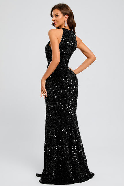 Robe Fourreau Scintillante Fendue - gallery 9