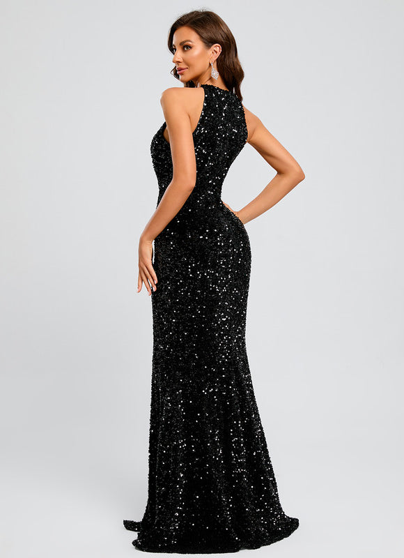 Robe Fourreau Scintillante Fendue - gallery 9