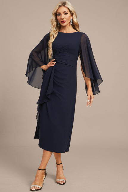 Robe Fourreau Fluide Marine À Manches