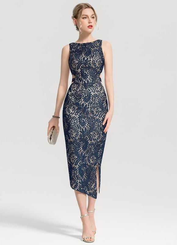 Robe Fourreau Mystère Marine