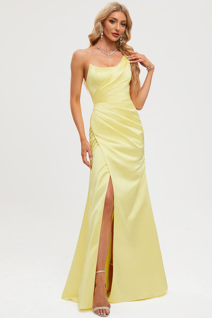 Robe Fourreau Satinée Jaune - gallery 4