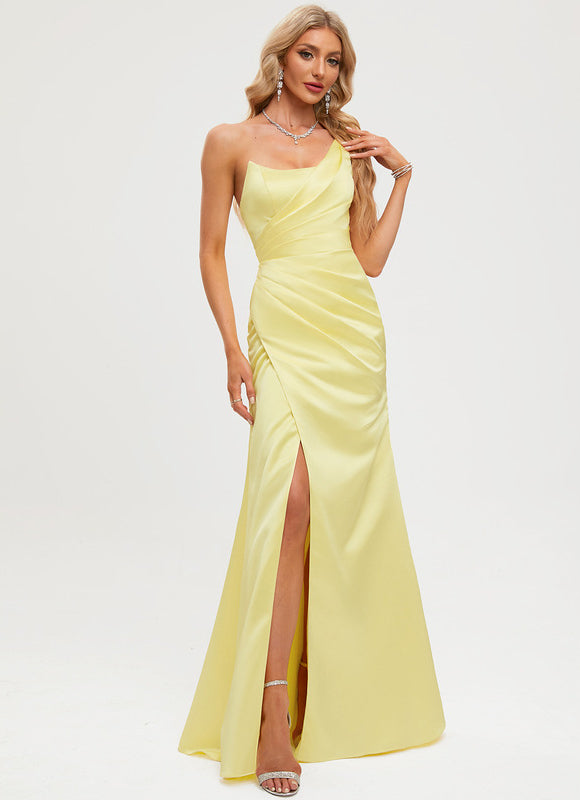 Robe Fourreau Satinée Jaune - gallery 4