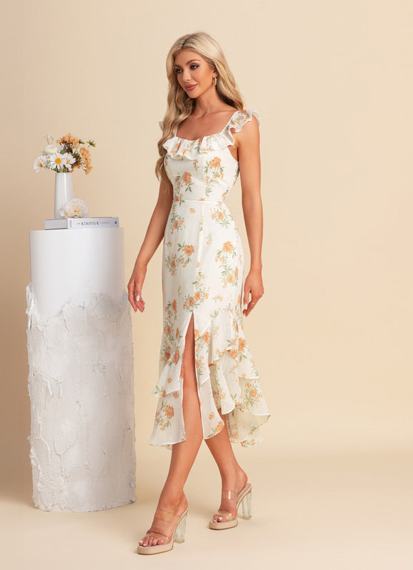 Robe Fourreau Florale Asymétrique - gallery 5