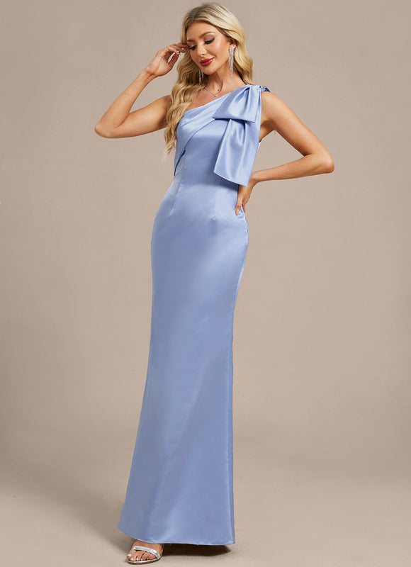 Robe Fourreau Satin Bleu Ciel - gallery 3