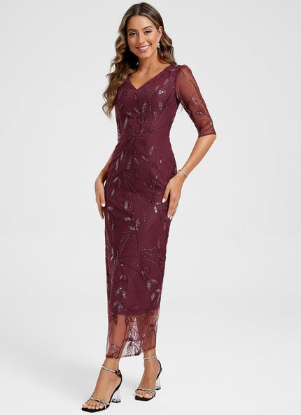 Robe Fourreau Bordeaux Transparente