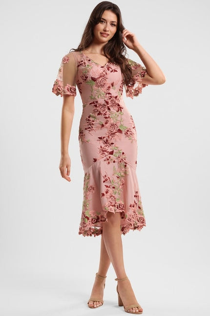 Robe Fourreau Rose Florale - gallery 2
