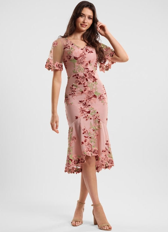 Robe Fourreau Rose Florale - gallery 2