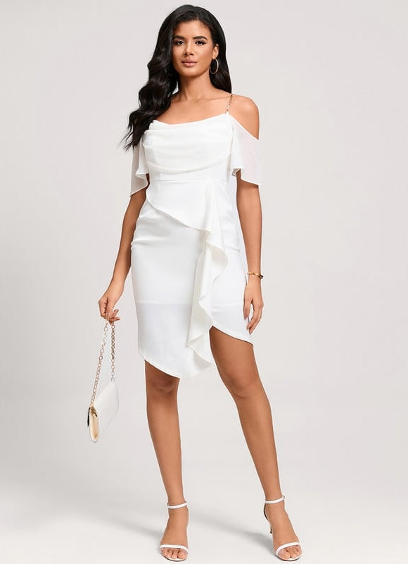 Robe Fourreau Écrue Flottante - gallery 3